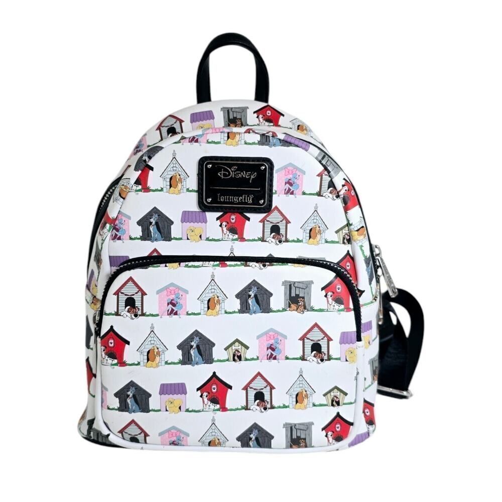 Loungefly Disney Dogs Doghouse Allover Print Mini Backpack Dodger Lady Tramp EUC